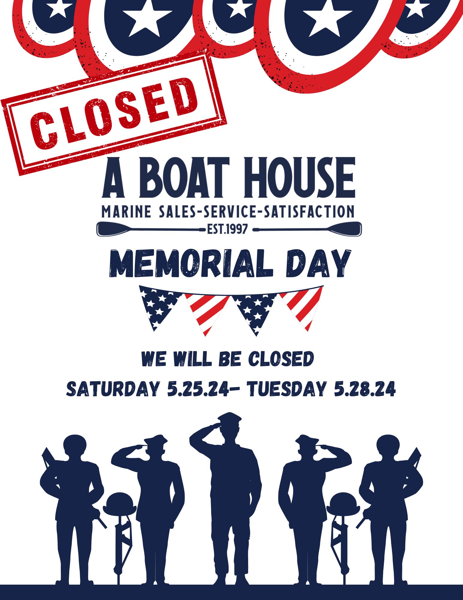 Closed memorial day - May 24 - 27